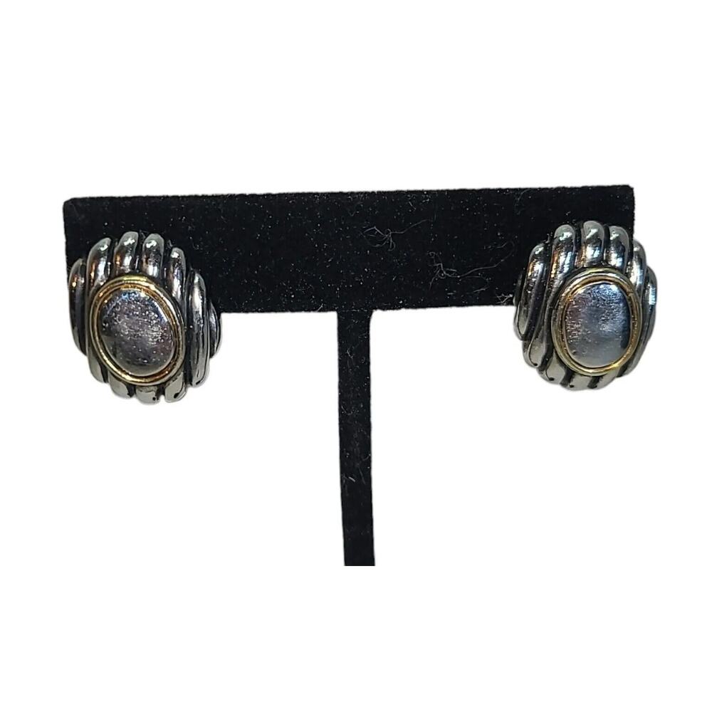 Michael Morrison Silver & Gold Tone Mixed Metal Button‎ Style Earrings Signed MX